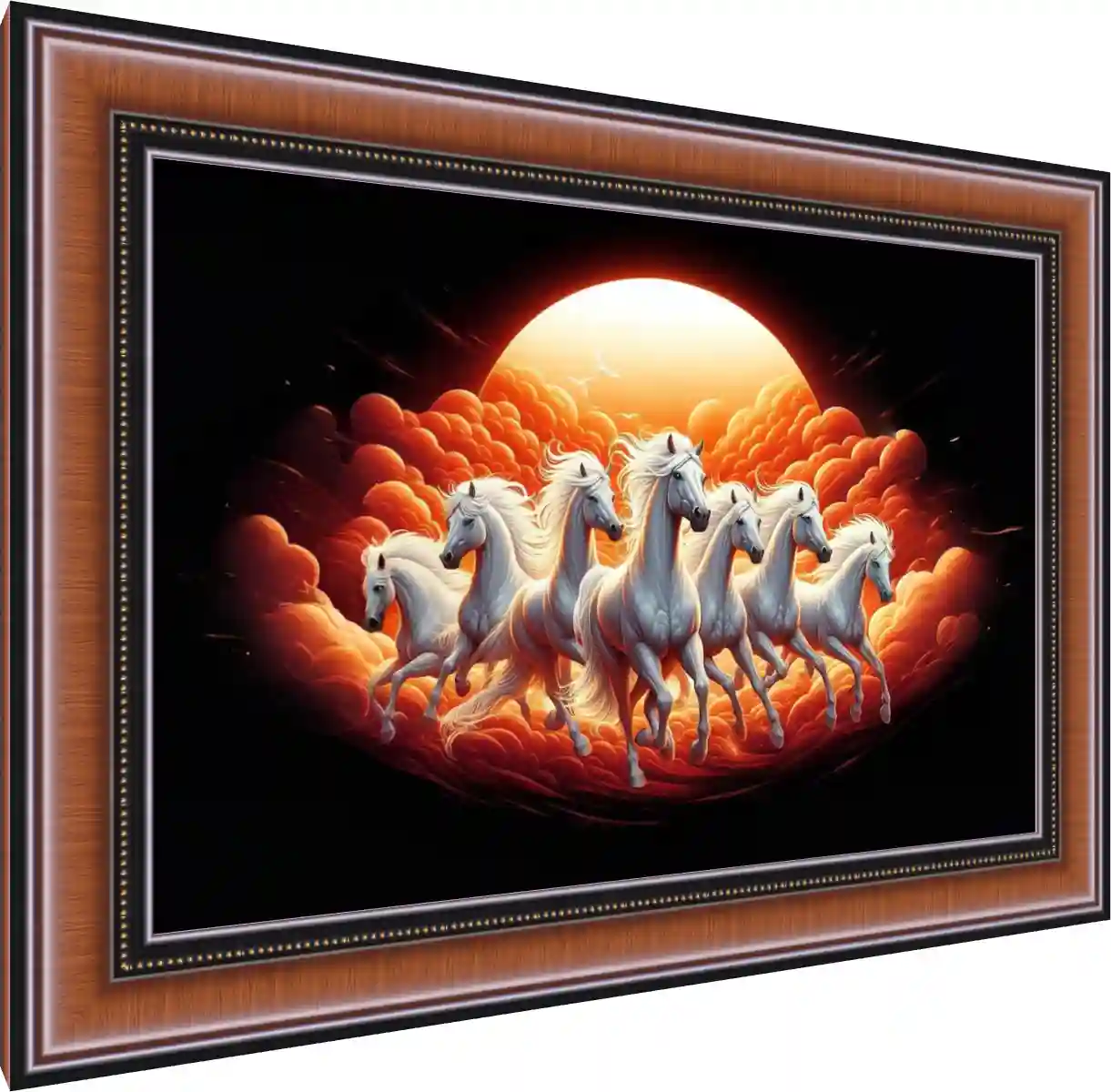 Morning Sunrise Seven Running Horses — photo frame preview | PrintPosters.in